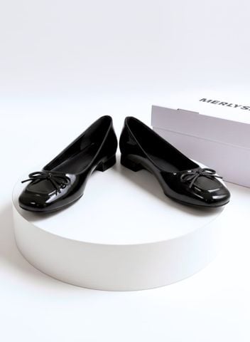[New Color] Giày Búp Bê Đen Mũi Vuông Nơ Merly 1482 Đen Bóng Phong Cách Tiểu Thư, Giày Bít Mũi Nữ, Giày Công Sở Nữ, Giày Bệt Big Size, Giày Búp Bê Bigsize