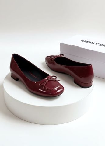 [New Color] Giày Búp Bê Đỏ Mũi Vuông Nơ Merly 1482 Đỏ Cherry Phong Cách Tiểu Thư, Giày Bít Mũi Nữ, Giày Công Sở Nữ, Giày Bệt Big Size, Giày Búp Bê Bigsize