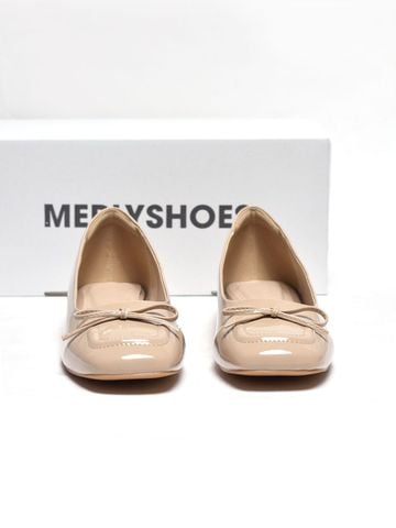 [New Color] Giày Búp Bê Kem Nude Bóng Mũi Vuông Nơ Merly 1482 Phong Cách Tiểu Thư, Giày Bít Mũi Nữ, Giày Công Sở Nữ, Giày Bệt Big Size, Giày Búp Bê Bigsize
