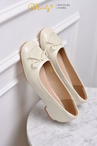 [Restock] Giày Búp Bê Nữ Mũi Vuông Nơ Xinh Merly 1482 Trắng Kem, Giày Búp Bê Bigsize 35-43, Giày Bít Mũi Nữ, Giày Công Sở Nữ, Shop Giày Nữ Big Size Tphcm