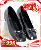 Giày Búp Bê Mũi Vuông Nhấn Chỉ Nơ Tiểu Thư Da Cao Cấp Microfiber Merly 1482 Đen, Giày Bít Mũi Nữ, Giày Công Sở Nữ, Giày Bệt Big Size