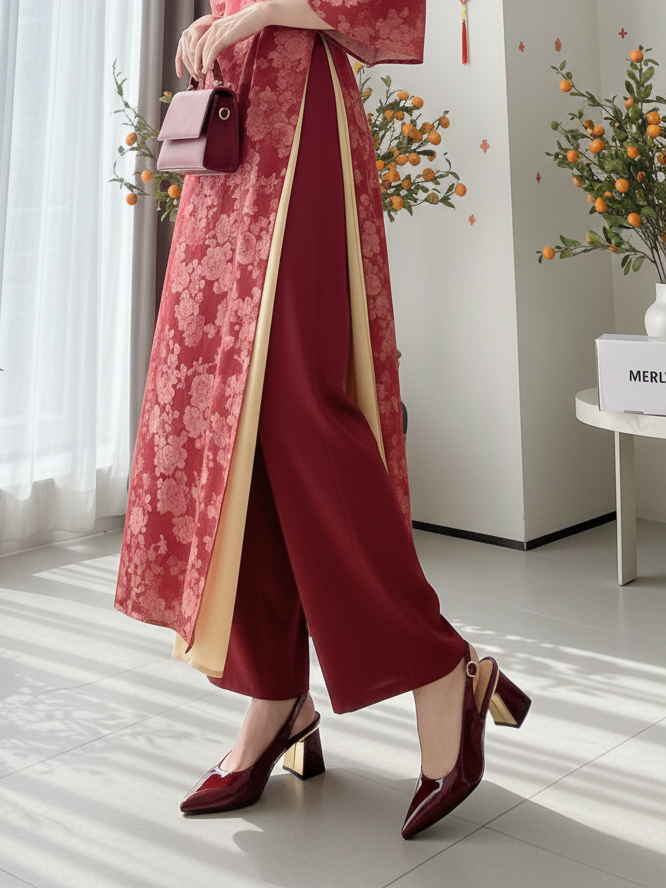 Giày Cao Gót Đỏ Đế Vuông  Merly 1490 Big Size 35-43, Giày Mũi Nhọn, Giày Slingback Bít Mũi Quai Hậu Hở Gót, Giày Đi Tiệc