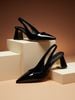 Giày Cao Gót Đen Mũi Nhọn Hở Gót Slingback Đế Vuông 6cm Merly 1490 Đen Bóng Big Size 35-43, Giày Mũi Nhọn, Giày Đi Tiệc, Giày Cao Gót Đế Vuông, Giày Slingback, Giày Cao Gót Big Size
