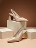 Giày Cao Gót Slingback Đế Vuông Mũi Nhọn Thon Chân Màu Kem Nude Bóng Merly 1490, Giày Bít Mũi, Giày Tiệc, Giày Công Sở Nữ, Giày Cao Gót Big Size