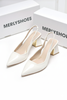 Giày Cao Gót Trắng Mũi Nhọn Hở Gót Đế Vuông 6cm Merly 1490 Trắng Bóng Big Size 35-43, Giày Mũi Nhọn, Giày Đi Tiệc, Giày Cao Gót Đế Vuông, Giày Slingback, Giày Cao Gót Big Size