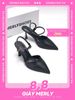 Giày Cao Gót Đi Tiệc Thấp 7cm Mũi Nhọn Quai Đính Đá Merly 1509-7p Đen Xước, Giày Cao Gót Bigsize 35-43 Slingback