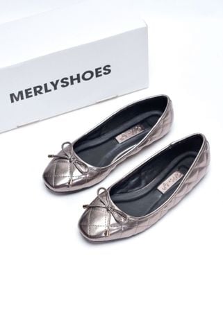 [Best Seller] Giày Bệt Bít Mũi Vuông Chần Chỉ Bigsize 35-43 Form Lớn Merly 1514 Chì Bạc, Giày Búp Bê Nữ, Giày Nữ Big Size, Giày Công Sở Nữ
