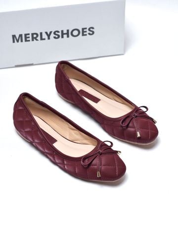 [New Color] Giày Bệt Đỏ Cherry Mũi Vuông Phong Cách Hàn Nơ Nhí Chần Chỉ Thủ Công, Giày Búp Bê Chính Hãng Merly 1514 Đỏ, Giày Nữ Big Size 35-43, Giày Đế Bệt, Giày Công Sở Nữ, Giày Nữ Phong Cách Hàn