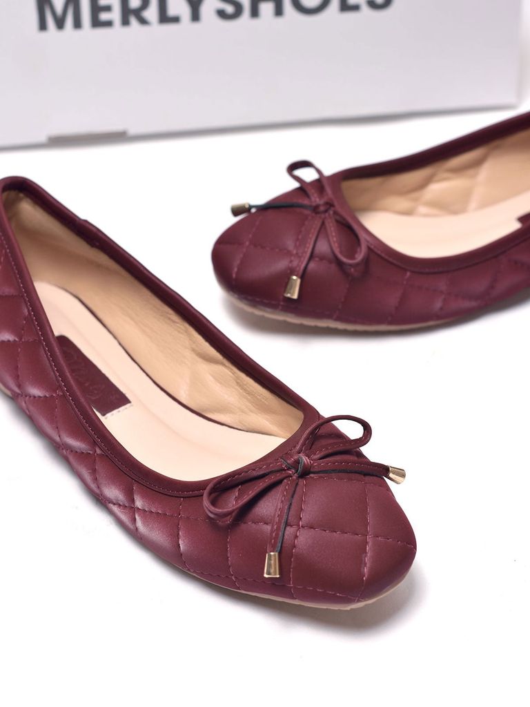 [New Color] Giày Bệt Đỏ Cherry Mũi Vuông Phong Cách Hàn Nơ Nhí Chần Chỉ Thủ Công, Giày Búp Bê Chính Hãng Merly 1514 Đỏ, Giày Nữ Big Size 35-43, Giày Đế Bệt, Giày Công Sở Nữ, Giày Nữ Phong Cách Hàn