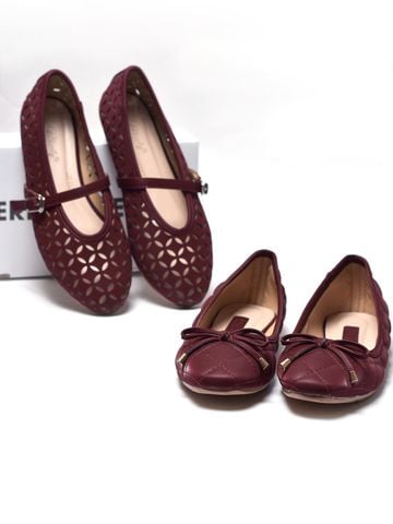 [Hè 2026] Giày Búp Bê Có Quai Ngang Họa Tiết Lá Đối Xứng Lỗ Thoáng Khí Mềm Mại Đế Chống Trơn Merly 1642 Đỏ, Giày Bệt Mùa Hè, Giày Búp Bê Bigsize, Giày Bệt Nữ Quai Ngang