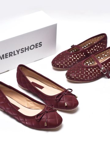 [New Color] Giày Bệt Đỏ Cherry Mũi Vuông Phong Cách Hàn Nơ Nhí Chần Chỉ Thủ Công, Giày Búp Bê Chính Hãng Merly 1514 Đỏ, Giày Nữ Big Size 35-43, Giày Đế Bệt, Giày Công Sở Nữ, Giày Nữ Phong Cách Hàn