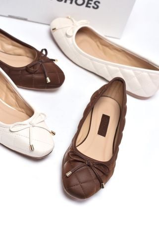 [New Color] Giày Búp Bê Nâu Nơ Nhí Merly 1514 Mũi Vuông Chần Chỉ Phong Cách Hàn, Giày Nữ Big Size 35-43, Giày Đế Bệt, Giày Công Sở Nữ, Giày Nữ Phong Cách Hàn