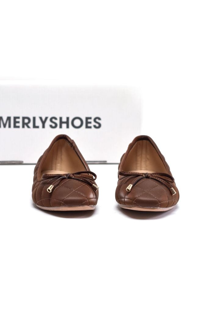 [New Color] Giày Búp Bê Nâu Nơ Nhí Merly 1514 Mũi Vuông Chần Chỉ Phong Cách Hàn, Giày Nữ Big Size 35-43, Giày Đế Bệt, Giày Công Sở Nữ, Giày Nữ Phong Cách Hàn