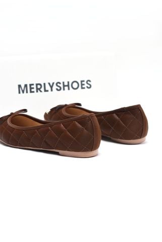 [New Color] Giày Búp Bê Nâu Nơ Nhí Merly 1514 Mũi Vuông Chần Chỉ Phong Cách Hàn, Giày Nữ Big Size 35-43, Giày Đế Bệt, Giày Công Sở Nữ, Giày Nữ Phong Cách Hàn