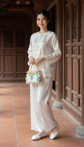 Giày Bệt Công Sở Nữ Trắng Chần Bông, Giày Búp Bê Nữ, Giày Đế Bệt Nữ