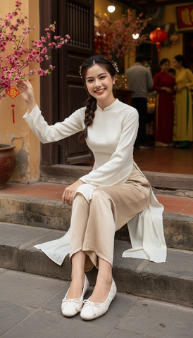 Giày Búp Bê Trắng Kem Nơ Nhí Merly 1514 Mũi Vuông Chần Chỉ Phong Cách Hàn, Giày Nữ Big Size 35-43, Giày Đế Bệt, Giày Công Sở Nữ, Giày Nữ Phong Cách Hàn