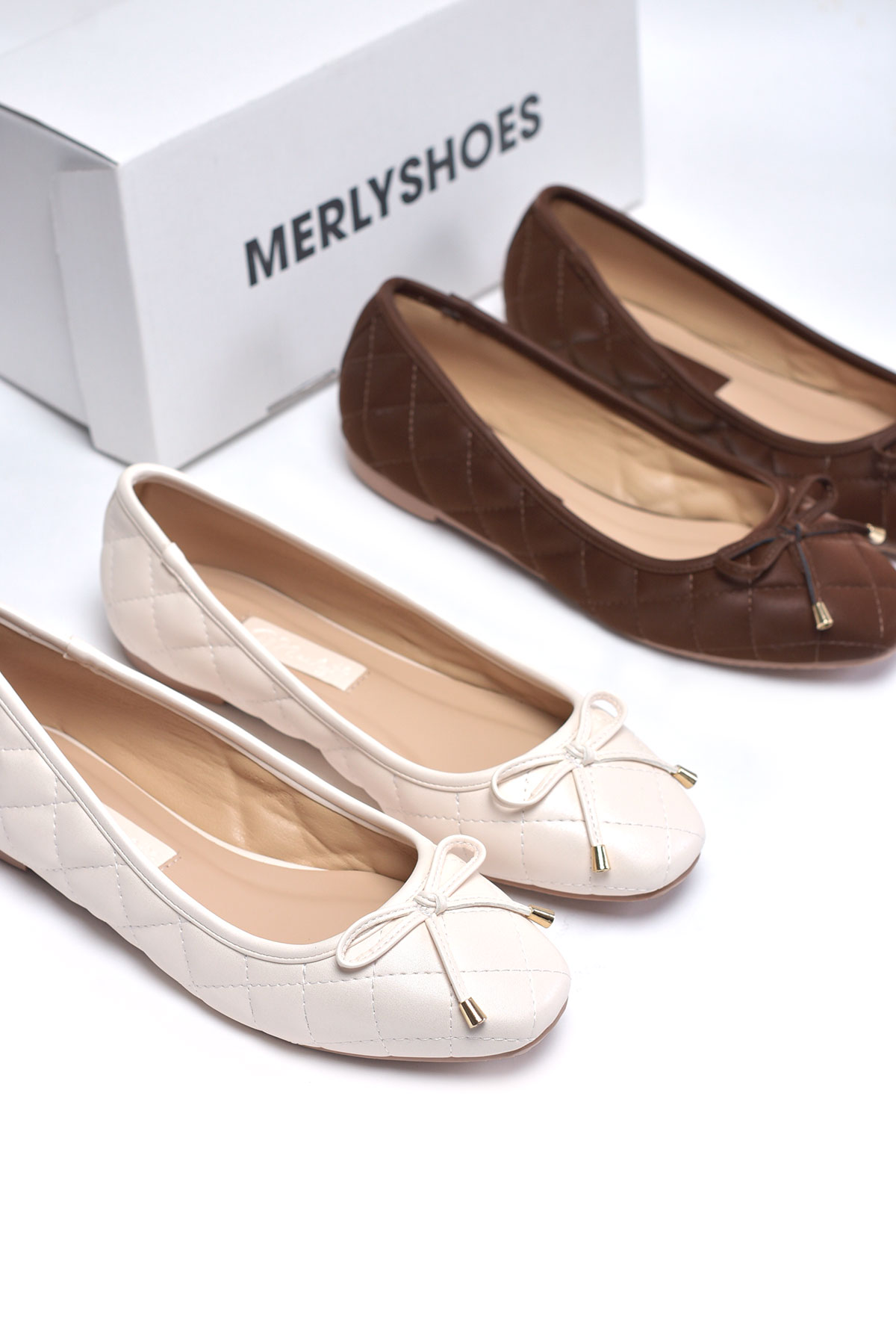 [New Color] Giày Búp Bê Trắng Kem Nơ Nhí Merly 1514 Mũi Vuông Chần Chỉ Phong Cách Hàn, Giày Nữ Big Size 35-43, Giày Đế Bệt, Giày Công Sở Nữ, Giày Nữ Phong Cách Hàn