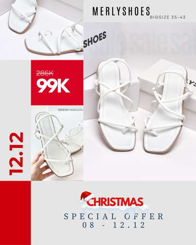 Giày Sandals Dây Mảnh Nữ Xỏ Ngón Đế Bệt 1cm Merly 1517 Trắng, Xăng Đan Nữ Cao Cấp, Giày Sandals Nữ Chính Hãng, Giày Dép Nữ Big Size Merly