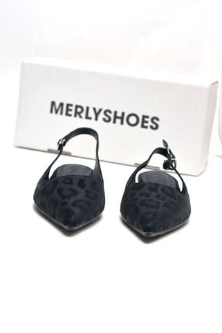 Giày Bệt Mũi Nhọn Họa Tiết Beo Hở Gót Êm Chân Merly 1520 Màu Đen Size 35-43, Giày Búp Bê Mũi Nhọn, Giày Công Sở Nữ Êm Chân