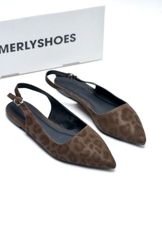 [SL giới hạn] Giày Bệt Mũi Nhọn Họa Tiết Beo Hở Gót Êm Chân Merly 1520 Màu Nâu Size 35-43, Giày Búp Bê Mũi Nhọn, Giày Công Sở Nữ