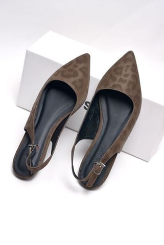 [SL giới hạn] Giày Bệt Mũi Nhọn Họa Tiết Beo Hở Gót Êm Chân Merly 1520 Màu Nâu Size 35-43, Giày Búp Bê Mũi Nhọn, Giày Công Sở Nữ