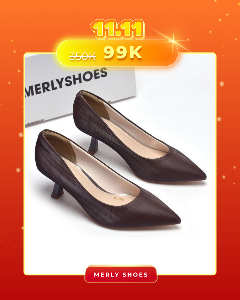 Giày Cao Gót Mũi Nhọn 5cm Merly 1526 Nâu Vân Xước, Giày Cao Gót Đế Nhọn, Giày Công Sở Nữ Êm Chân, Giày Cao Gót Big Size 35-43
