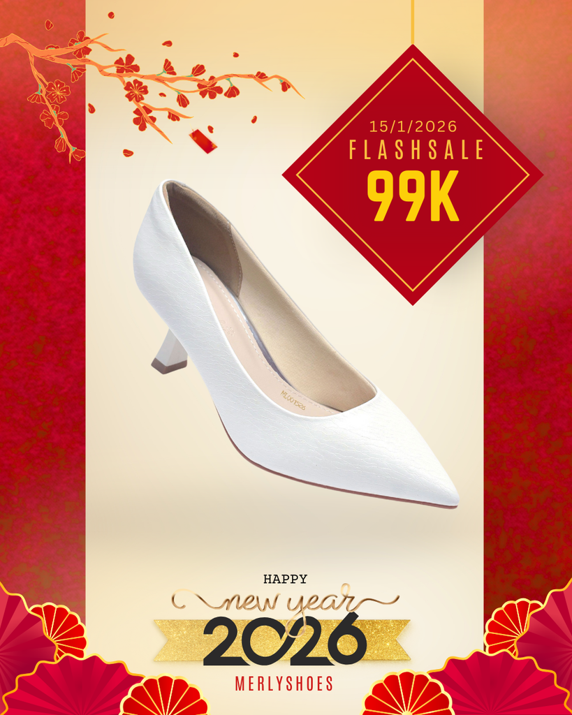 Giày Cưới Cô Dâu Đế Thấp 5cm Merly 1526 Trắng Sóng, Giày Cao Gót Trắng Mũi Nhọn, Giày Cao Gót Big Size 35-43, Giày Đi Tiệc, Giày Cao Gót 5cm