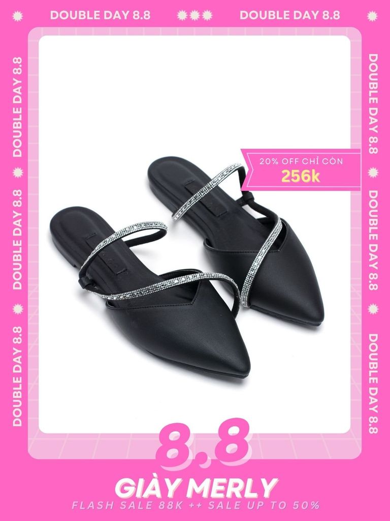 Dép Sục Nữ Đính Đá Mũi Nhọn Dây Hậu Thương Hiệu Merly 1531 Đen, Da Microfiber Cao Cấp, Dép Bít Mũi, Giày Búp Bê Nữ, Giày Dép Nữ Big Size, Giày Đính Đá, Dép Xăng Đan Nữ Cao Cấp, Sục Mũi Nhọn, Singback Bệt