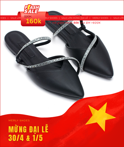 Dép Sục Nữ Đính Đá Mũi Nhọn Dây Hậu Thương Hiệu Merly 1531 Đen, Da Microfiber Cao Cấp, Dép Bít Mũi, Giày Búp Bê Nữ, Giày Dép Nữ Big Size, Giày Đính Đá, Dép Xăng Đan Nữ Cao Cấp, Sục Mũi Nhọn, Singback Bệt