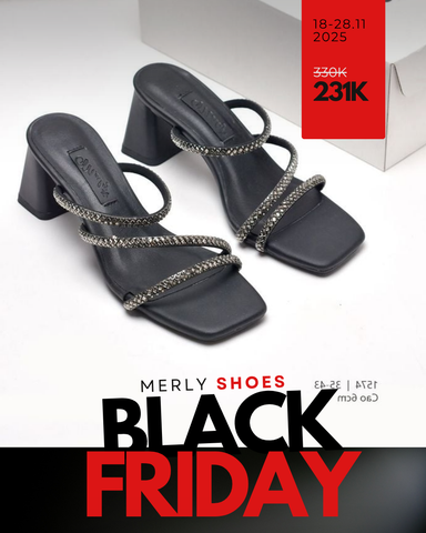 Dép Cao Gót Đế Vuông 6cm Big Size 35-43 Dây Mảnh Đính Đá Đi Tiệc, Sandal Cao Gót, Guốc Cao Gót, Dép Guốc Nữ Big Size Thương Hiệu Merly 1574 Màu Đen