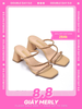Dép Guốc Cao Gót Đế Vuông 6cm Dây Đính Đá Merly 1574 Màu Be Vàng x Đính Đá Nâu Tây, Giày Dép Sandal Đi Tiệc Big Size 35 - 43