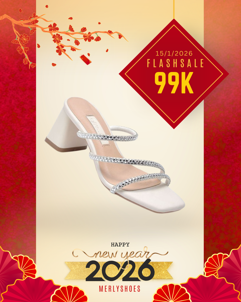 Dép Cao Gót 6cm Đế Vuông, Guốc Nữ Big Size 35-43, Dép Dây Mảnh Đính Đá Đi Tiệc, Guốc Cao Gót, Sandal Cao Gót Thương Hiệu Merly 1574 Trắng Kem