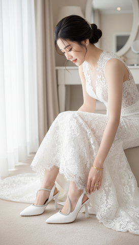 Giày Cao Gót Trắng Nhũ Lấp Lánh Mũi Nhọn 9cm Bigsize Merly