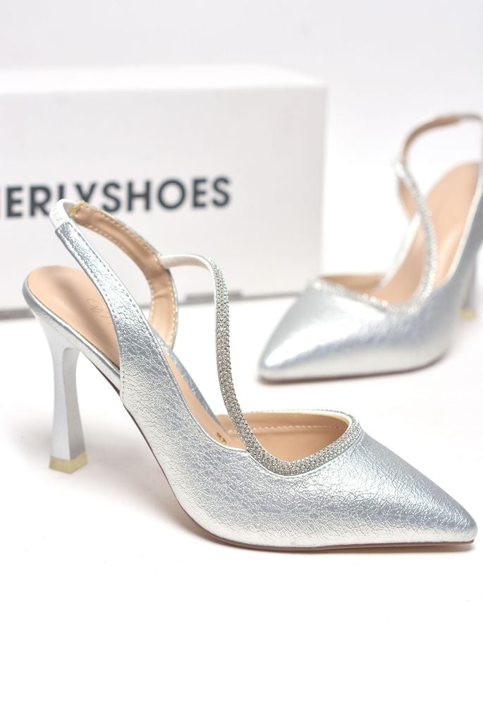 [New Color] Giày Cao Gót Bạc Đi Tiệc Mũi Nhọn 9cm Nhũ Dây Đá Chéo Big Size 35-43 Thương Hiệu Merly 1577 Bạc Gân, Giày Slingback, Sandal Bít Mũi Hở Gót, Giày Đi Tiệc, Giày Cưới Cô Dâu, Giày Cao Gót Big Size