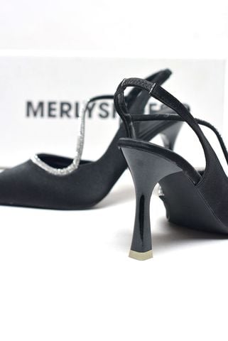 [New Color] Giày Đi Tiệc Mũi Nhọn 9cm Đen Dây Đá Chéo Big Size 35-43 Merly 1577 Đen Gân, Giày Slingback, Sandal Bít Mũi Hở Gót, Giày Đi Tiệc, Giày Cưới Cô Dâu, Giày Cao Gót Big Size