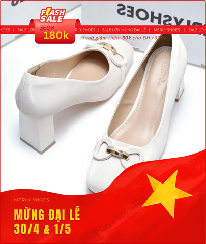 Giày Cao Gót Mũi Vuông Đế Vuông Trụ 6cm Khóa Ngang Merly 1581-6p Trắng Ngà, Giày Cao Gót Big Size 35-43, Giày Bít Mũi Nữ, Giày Công Sở Nữ, Giày Mũi Vuông Da Microfiber Mềm Mát & Chống Bám Bẩn Cao, Giày Cao Gót Big Size