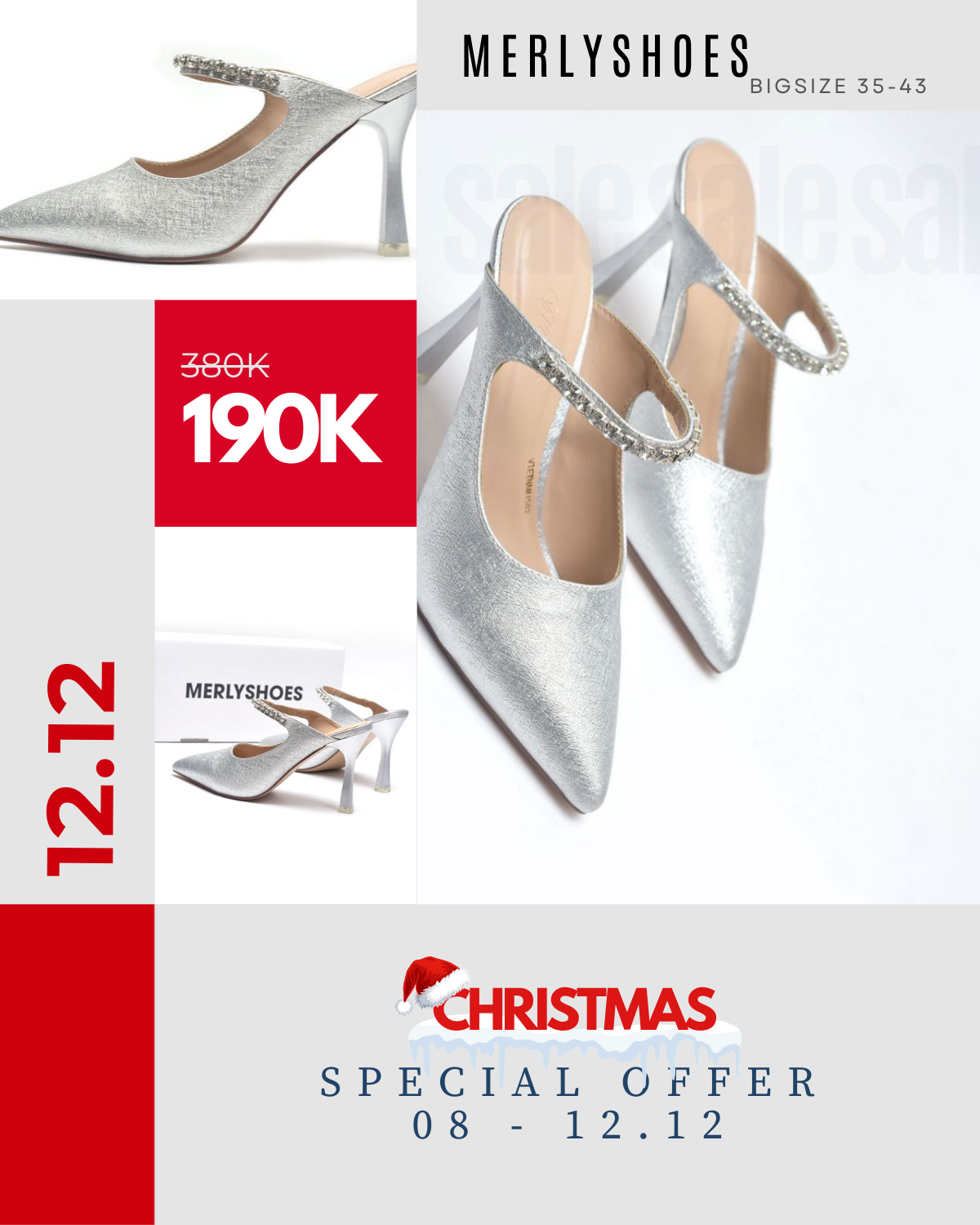 Giày Sục Cao Gót Đi Tiệc Mũi Nhọn 9cm Đính Đá Lấp Lánh Merly 1582 Bạc Nhũ 35-43, Giày Cao Gót Big Size, Giày Đi Đám Cưới, Giày Cao Gót Mũi Nhọn Màu Bạc