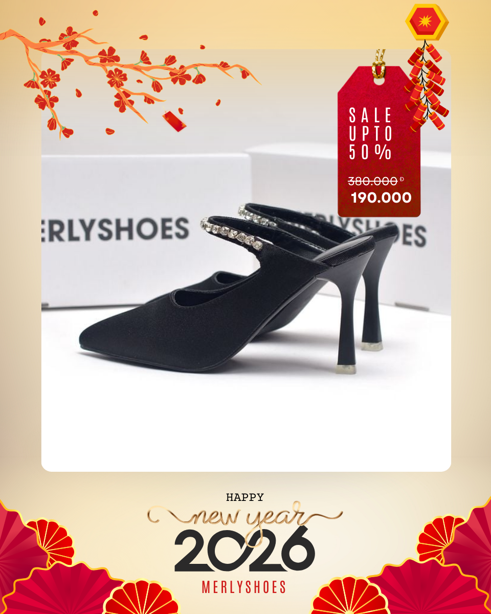 Giày Cao Gót Đen Mũi Nhọn Sục 9cm Đính Đá Lấp Lánh Merly 1582 Đen Vải Jean, Giày Mặc Quần Ống Rộng & Váy Dáng Dài, Giày Đi Tiệc, Giày Đi Đám Cưới, Giày Cao Gót Mũi Nhọn Bigsize 35-43