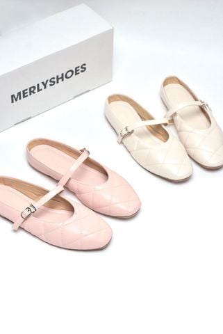 [New Color] Giày Sục Nữ Quai Ngang Mũi Vuông Chần Chỉ Trám Merly 1584 Hồng Pastel Bigsize 35-43, Giày Búp Bê Hồng, Giày Bít Mũi Hở Gót Đế Cao Su Chống Trơn, Giày Bệt Nữ, Giày Dép Nữ Big Size
