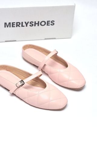 [New Color] Giày Sục Nữ Quai Ngang Mũi Vuông Chần Chỉ Trám Merly 1584 Hồng Pastel Bigsize 35-43, Giày Búp Bê Hồng, Giày Bít Mũi Hở Gót Đế Cao Su Chống Trơn, Giày Bệt Nữ, Giày Dép Nữ Big Size