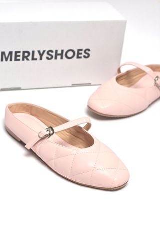 [New Color] Giày Sục Nữ Quai Ngang Mũi Vuông Chần Chỉ Trám Merly 1584 Hồng Pastel Bigsize 35-43, Giày Búp Bê Hồng, Giày Bít Mũi Hở Gót Đế Cao Su Chống Trơn, Giày Bệt Nữ, Giày Dép Nữ Big Size