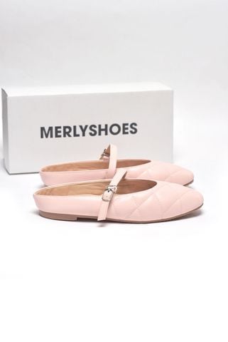 Giày Sục Nữ Quai Ngang Mũi Vuông Chần Chỉ Trám Merly 1584 Hồng Pastel Bigsize 35-43