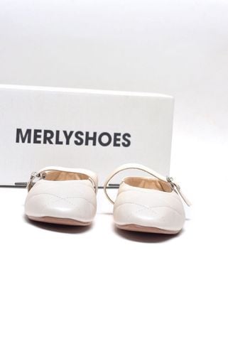 [New Color] Giày Sục Nữ Quai Ngang Mũi Vuông Chần Chỉ Trám Merly 1584 Trắng Hồng Bigsize 35-43, Giày Búp Bê Trắng, Giày Bít Mũi Hở Gót Đế Cao Su Chống Trơn, Giày Bệt Nữ, Giày Dép Nữ Big Size