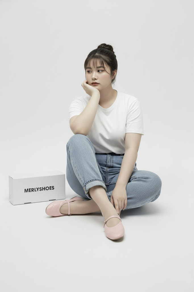 [New Color] Giày Sục Nữ Quai Ngang Mũi Vuông Chần Chỉ Trám Merly 1584 Hồng Pastel Bigsize 35-43, Giày Búp Bê Hồng, Giày Bít Mũi Hở Gót Đế Cao Su Chống Trơn, Giày Bệt Nữ, Giày Dép Nữ Big Size