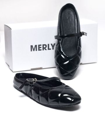 Giày Sục Nữ Bệt Merly 1584 Đen Huyền, Giày Búp Bê Quai Ngang Mũi Vuông Chần Chỉ Trám Merly 1584 Đen, Giày Bệt Nữ Bít Mũi Đế Cao Su Chống Trơn, Giày Dép Nữ Big Size