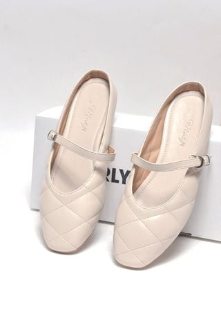 [New] Giày Sục Nữ Quai Ngang Chần Chỉ Merly 1584 Kem Sữa Da Mờ Mịn Mềm, Dép Sục Bệt Nữ Đế Cao Su Chống Trơn,  Dép Sục Bít Mũi, Giày Sục Big Size 35-43