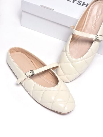 Giày Sục Nữ Bệt Merly 1584 Kem Ivory, Giày Búp Bê Quai Ngang Mũi Vuông Chần Chỉ Trám, Giày Bệt Nữ Bít Mũi Đế Cao Su Chống Trơn, Giày Dép Nữ Big Size