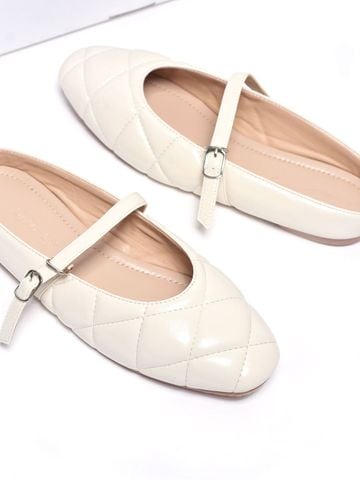 Giày Sục Nữ Bệt Merly 1584 Kem Ivory, Giày Búp Bê Quai Ngang Mũi Vuông Chần Chỉ Trám, Giày Bệt Nữ Bít Mũi Đế Cao Su Chống Trơn, Giày Dép Nữ Big Size