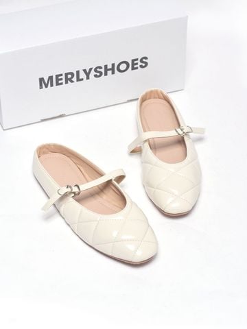 Giày Sục Nữ Bệt Merly 1584 Kem Ivory, Giày Búp Bê Quai Ngang Mũi Vuông Chần Chỉ Trám, Giày Bệt Nữ Bít Mũi Đế Cao Su Chống Trơn, Giày Dép Nữ Big Size