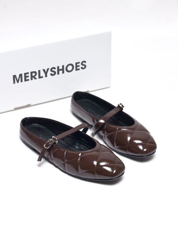 Giày Sục Nữ Bệt Merly 1584 Nâu Cocoa, Giày Búp Bê Quai Ngang Mũi Vuông Chần Chỉ Trám Merly 1584 Đen, Giày Bệt Nữ Bít Mũi Đế Cao Su Chống Trơn, Giày Dép Nữ Big Size
